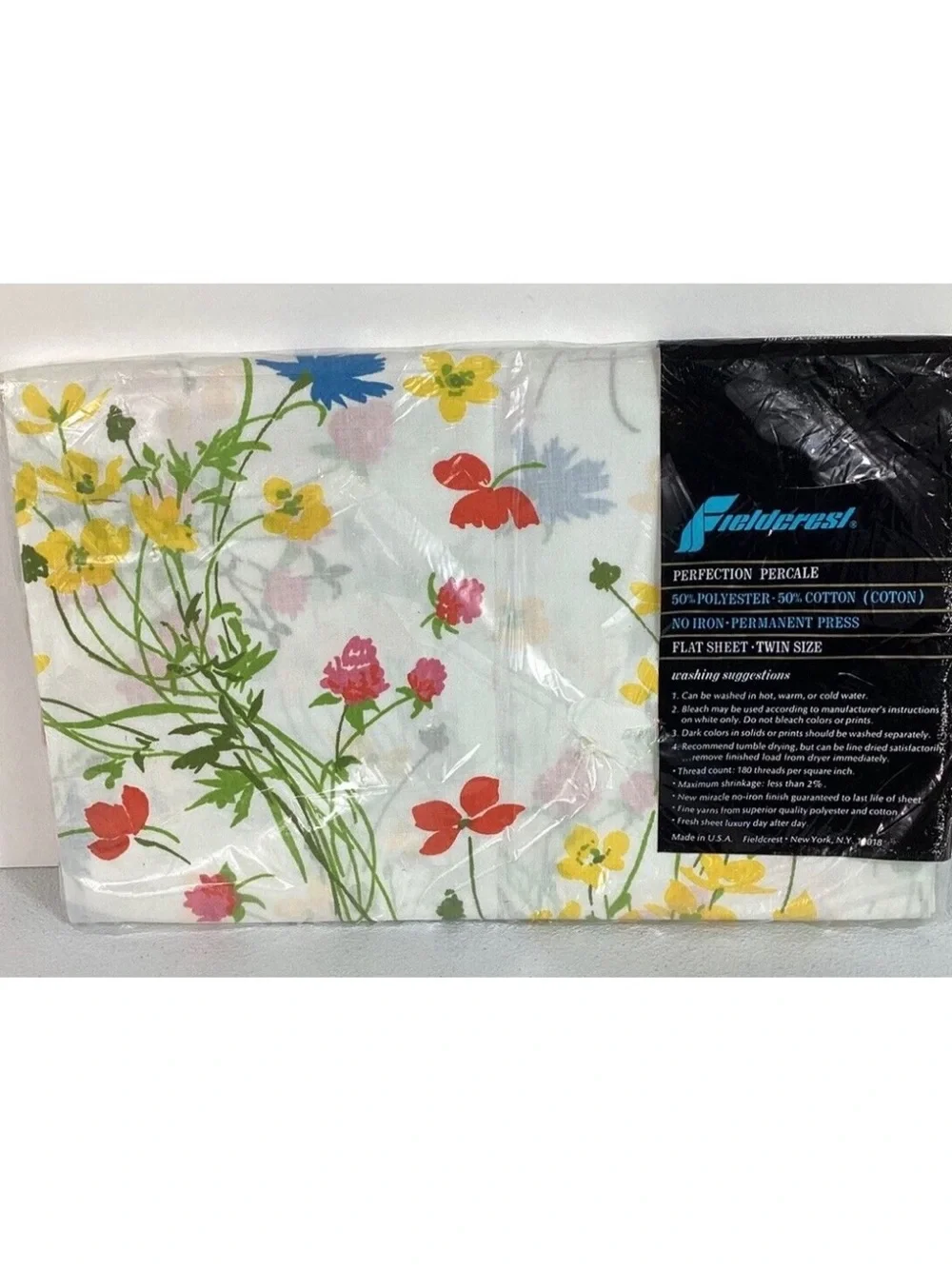 Vtg Fieldcrest Perfection Percale Fine Combed Floral Twin Flat Sheet No Iron